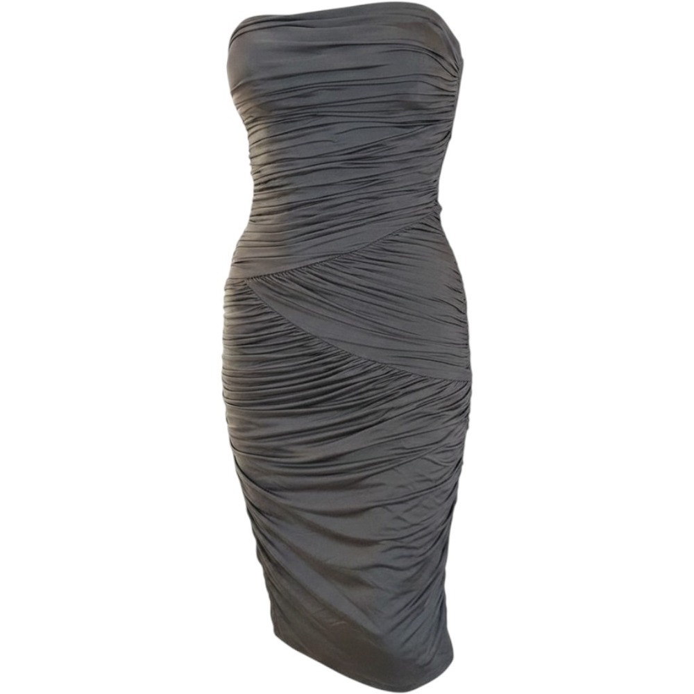 Bee Darlin Strapless Ruched Bodycon Dress Size 3/4 Charcoal Gray Cocktail Midi